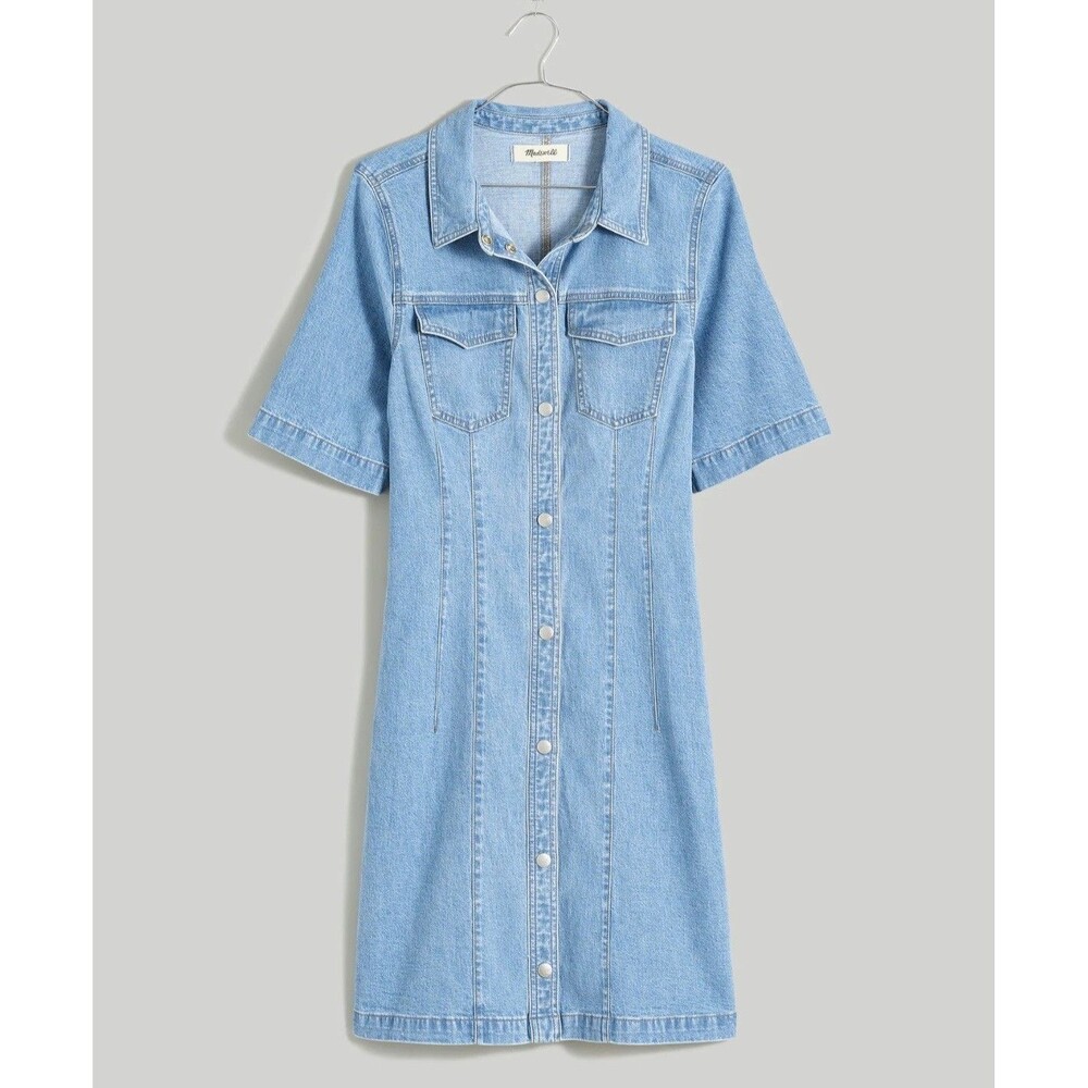 Madewell Denim Mini Modern Western Shirt Dress Button Up Size 6 Medium Wash